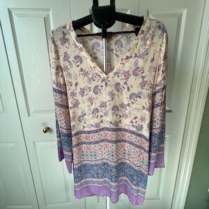 Olivaceous Cream and Purple Floral Tunic
